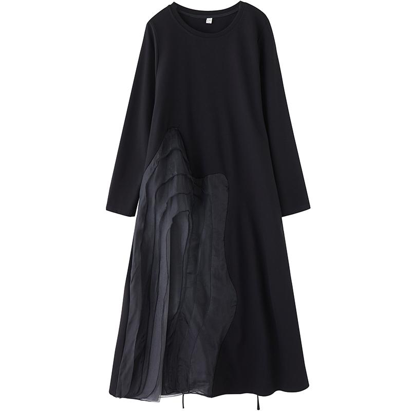 Šaty s dlouhým rukávem nadměrné velikosti černé vintage nové pro ženy jaro podzim ležérní volné šaty