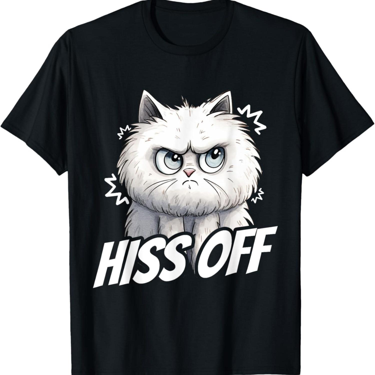 Hiss Off Fluffy Kitten Angry Feline Animal Cute Cat Men Women Girls Kids T-Shirt S чёрный
