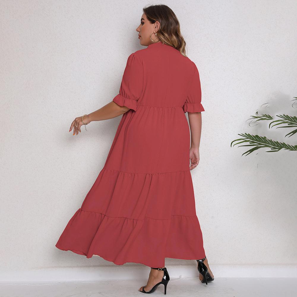 Büyük Beden Kadınlar için Büyük Beden Moda Kısa Kollu Düz Renk Yazlık Günlük Uzun Elbiseler