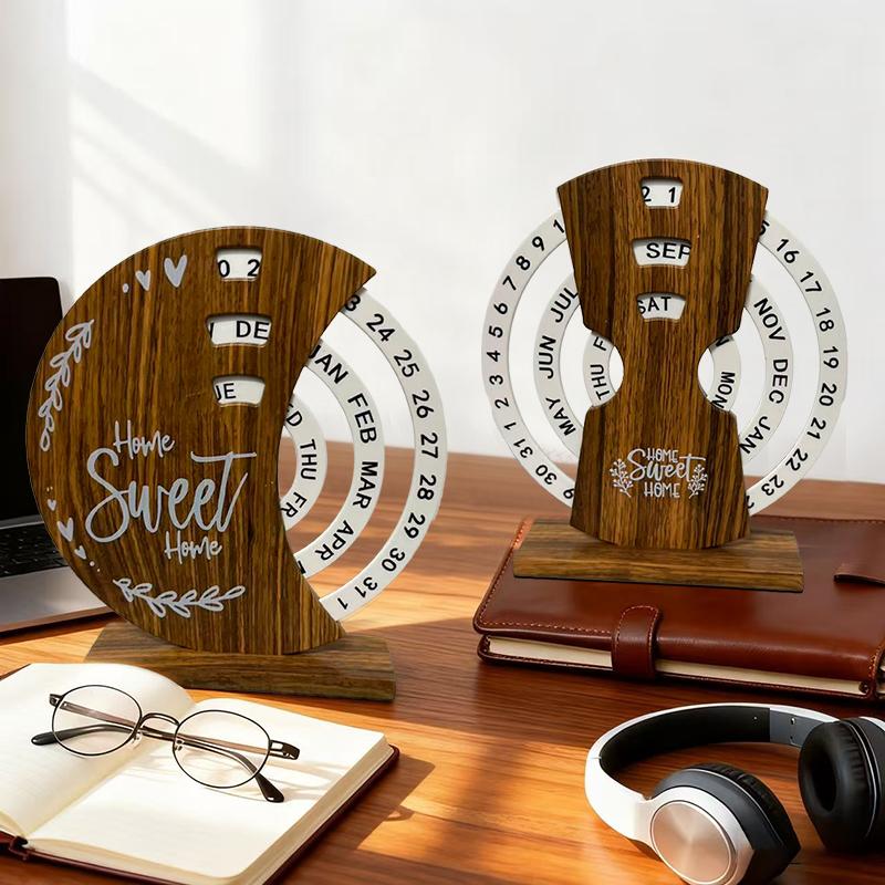 Wooden Calendar Ornaments Manual Rotating Desk Calendars for Home Decoration High-End Office Desktop Ornaments