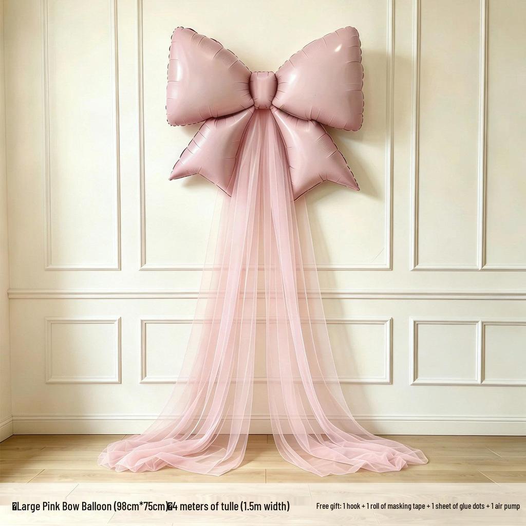 Girls' 5th & 6th Birthday Decor Set with Bow, Net Yarn, and Balloons for a Festive Photo Atmosphere