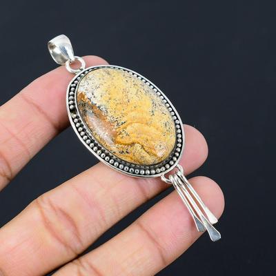 Friendship Day Sale Picture Jasper Stone 925 Sterling Silver Engagement Pendant