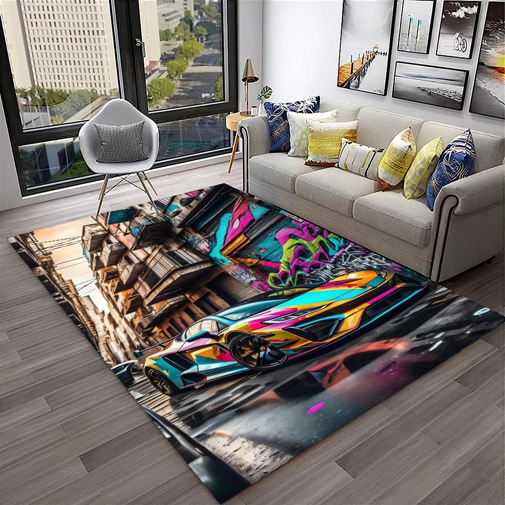 Racing Car Sports Car Carpet Rug for Home Living Room Bedroom Playroom Sofa Doormat Decor,Kids Game Area Rug Non Slip Floor Mat