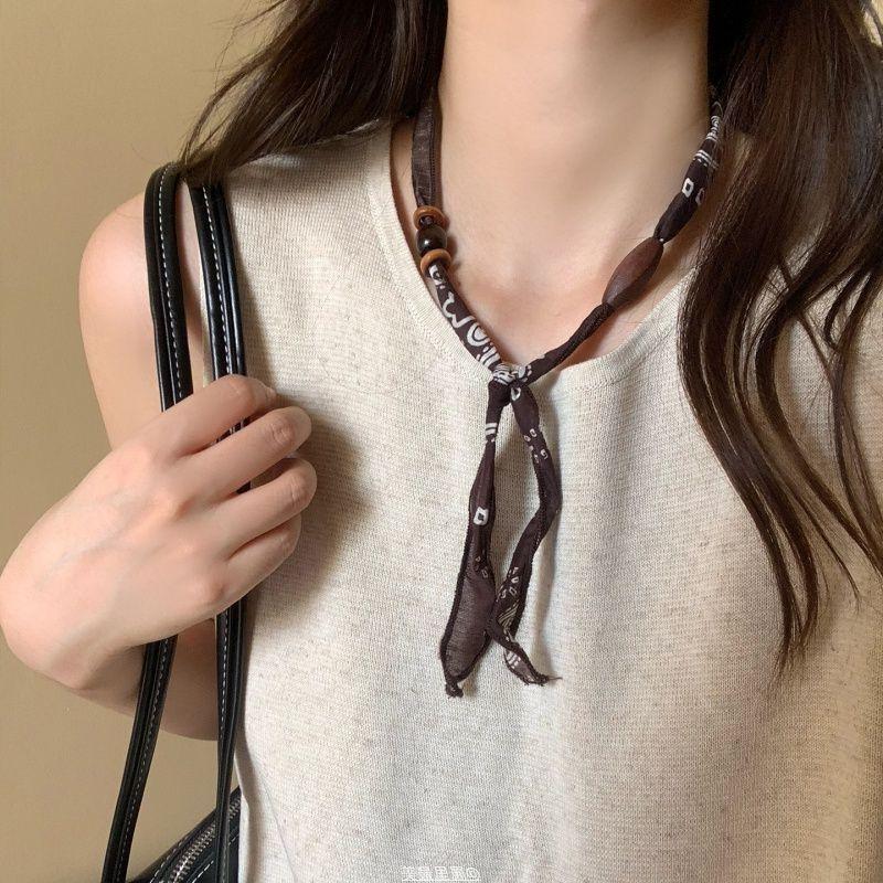 Scarf Chain Necklace Clavicle Chain Wood Bead Necklace Jewelry Accessories Ethnic Style Bohemian Choker Women