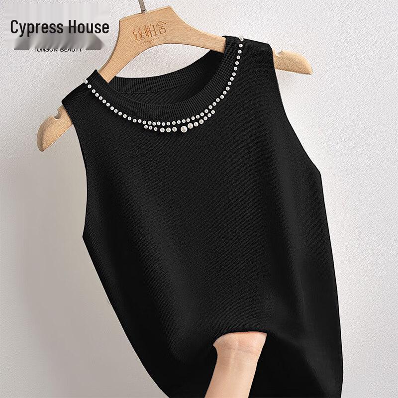 Si Baishe Beaded Round Neck Sleeveless Tank Top One Size