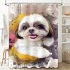 Luxury Oil Painting Dog Print Shower Curtain Waterproof Bathroom Decor Home Decoration Pink Tongue Shih Tzu Design Artistic Pet