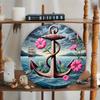 Nautical Anchor Sailboat Floral Metal Wall Art 8 Inch Round Iron Decor For Home Kitchen Cafe Hanging