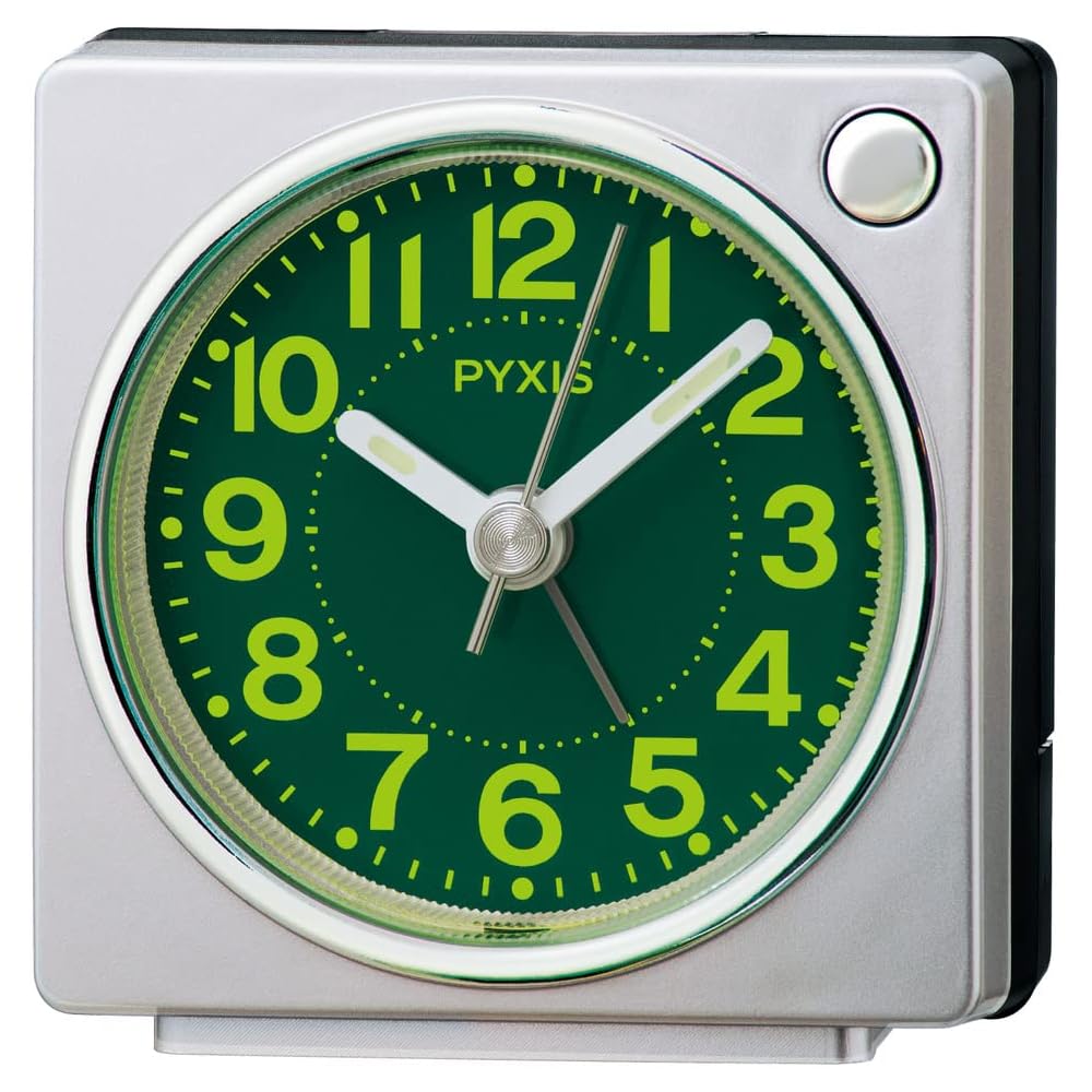 Seiko Clock Alarm Clock, Table Clock, Analog, Light-gathering Resin Dial, Silver Metallic, 65 x 64 x 38 mm, PYXIS NR450S