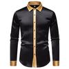 Men S Fashion Satin Smooth Color Block Long Sleeve Shirt