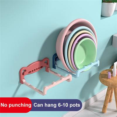 Wall Mounted Foldable Wash Basin Storage Rack Pot Lid Shelf Holder Self Adhesive Home Storage Organizer