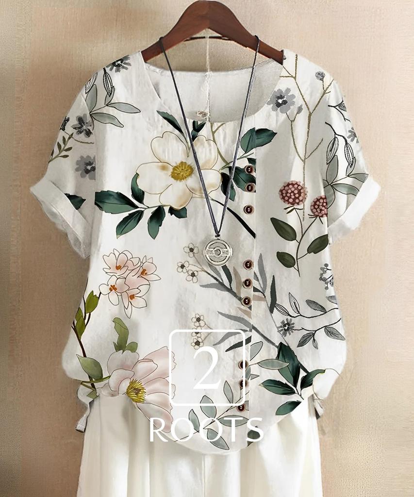 Second Roots Botanical Blouse with Floral and Leaf Short Decorative Underwear Summer Mori Girl Stylish Princess Maternity Size Prints, Sleeves,