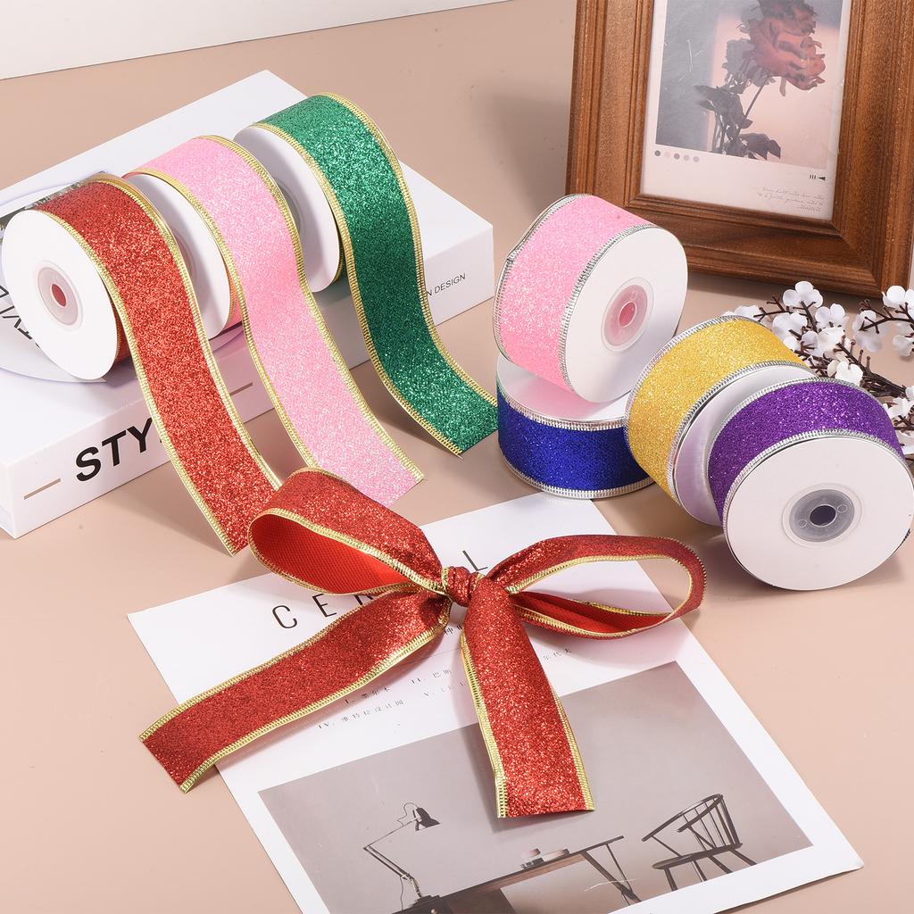 Christmas Ribbon Candy Christmas Ribbon Roll Metallic Wired Gift Wrapping Shine Ribbon for Birthday Wedding Festival Decoration