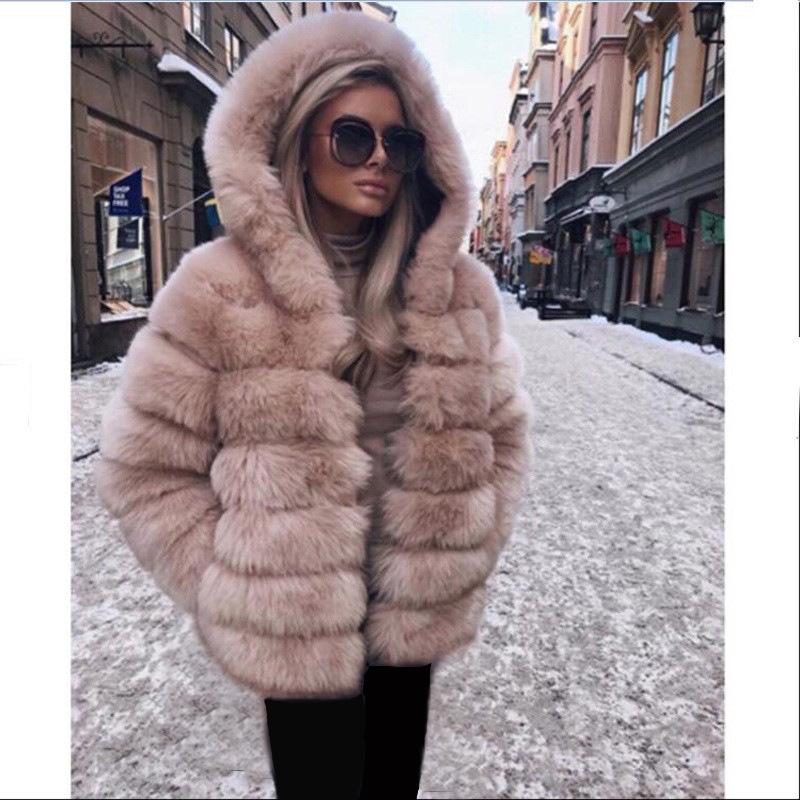 Women's Mid-Length Imitation Fox Fur Coat - Long Sleeve European & American Fashion Warm Overcoat