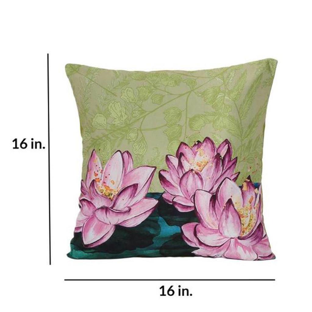 Housse de coussin KOKO MAISON INC. Motif lotus en polystain | Fermeture à rabat | Impression numérique