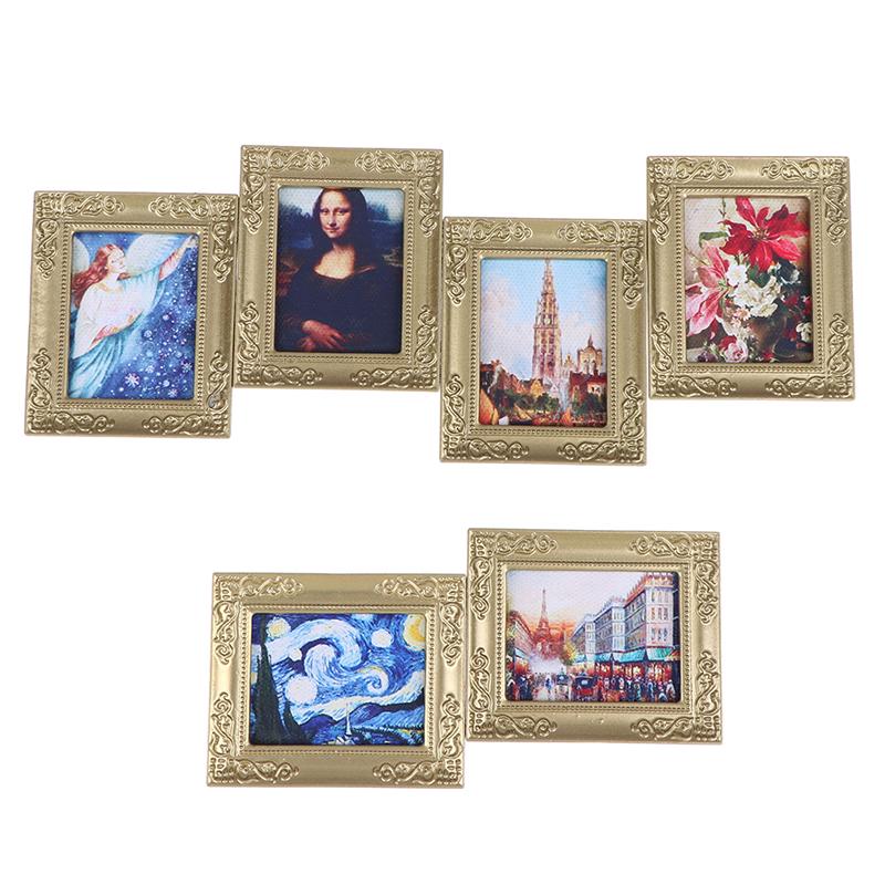1:12 Dollhouse Miniature Frame Oil Painting Diy Doll House Accessories Decor