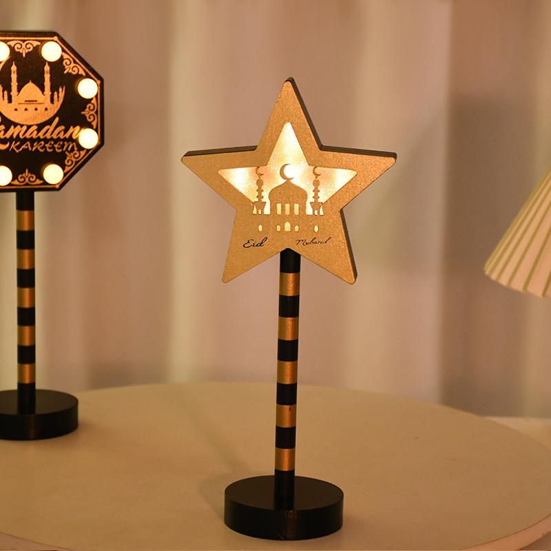 Eid Mubarak Mond Stern Lampe Holz Ornament 2025 Ramadan Kareem Heim Tisch Dekoration LED Licht Laterne Islamische Muslimische Party Geschenk