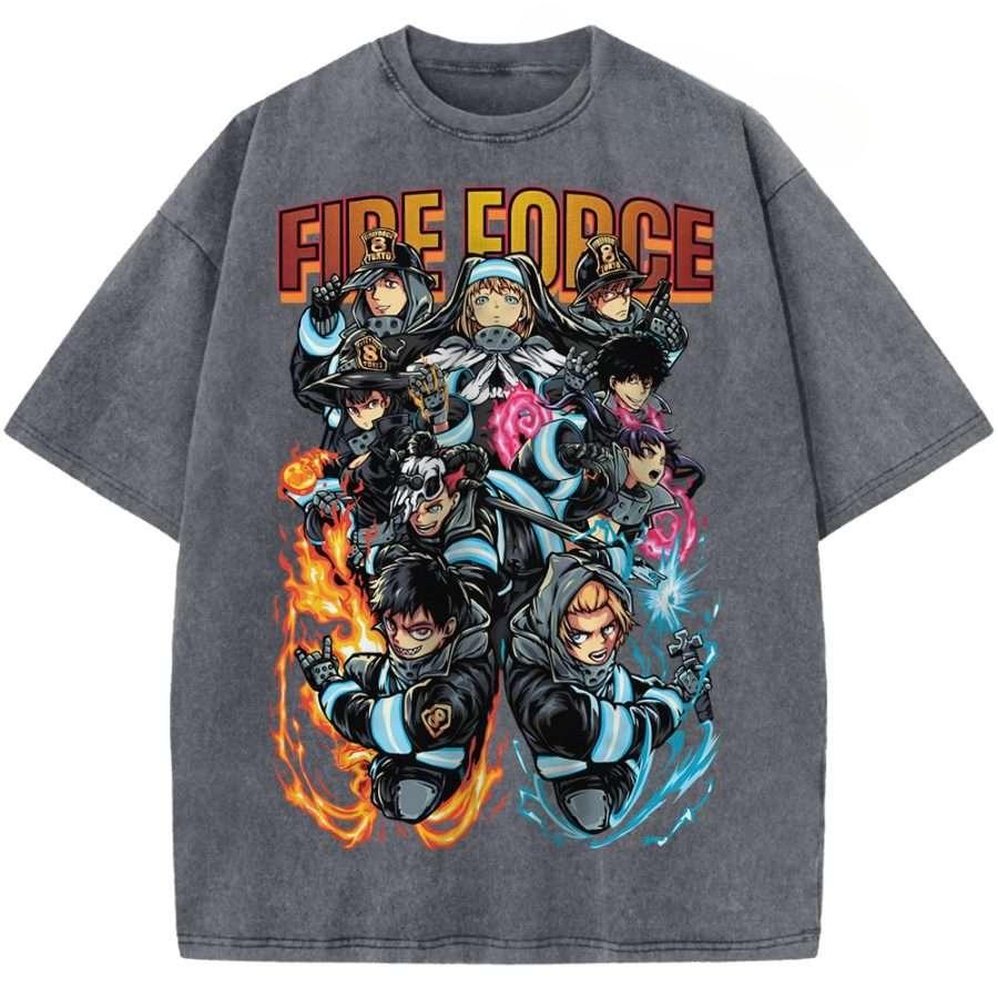 

Kusakabe Shinra Boyle Arthur Printed Tee Anime Fire Force Tshirt Men Women Retro Washed T-shirts Harajuku Male Cotton T Shirt XXL сірий колір