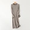 Women Sweater Dress 100% Wool MODERN NEW SAGA O-neck Striped Knit Long Pullover Winter Jumpers Wool Long Dress Female