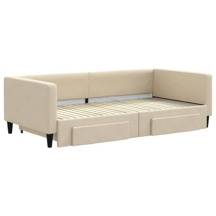 VidaXL Daybed with Trundle and Drawers Cream 100x200 Cm Fabric 3196623