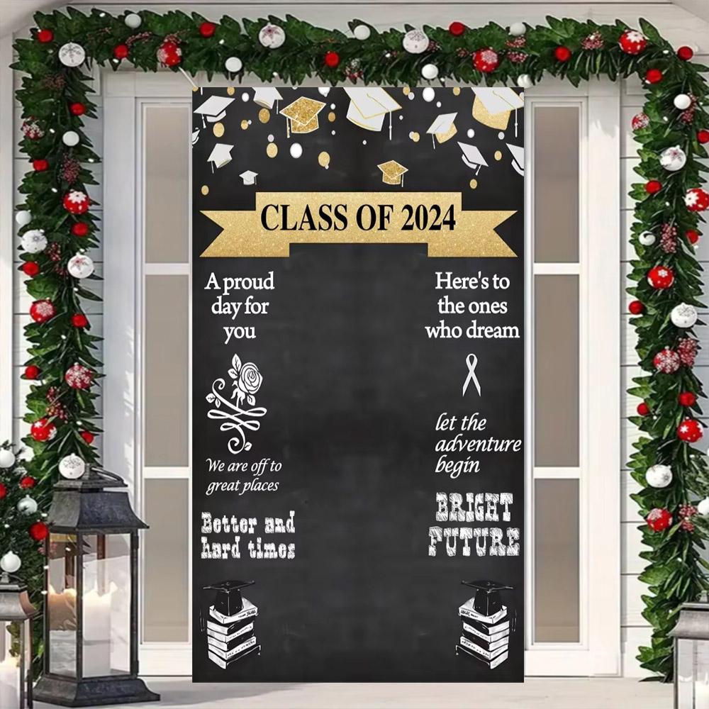 Abschlussfoto-Hintergrund, Glückwünsche, Abschlussfeier, Abschlusskappe mit gold-schwarzem Pailletten, Plakat mit personalisiertem Text, Banner