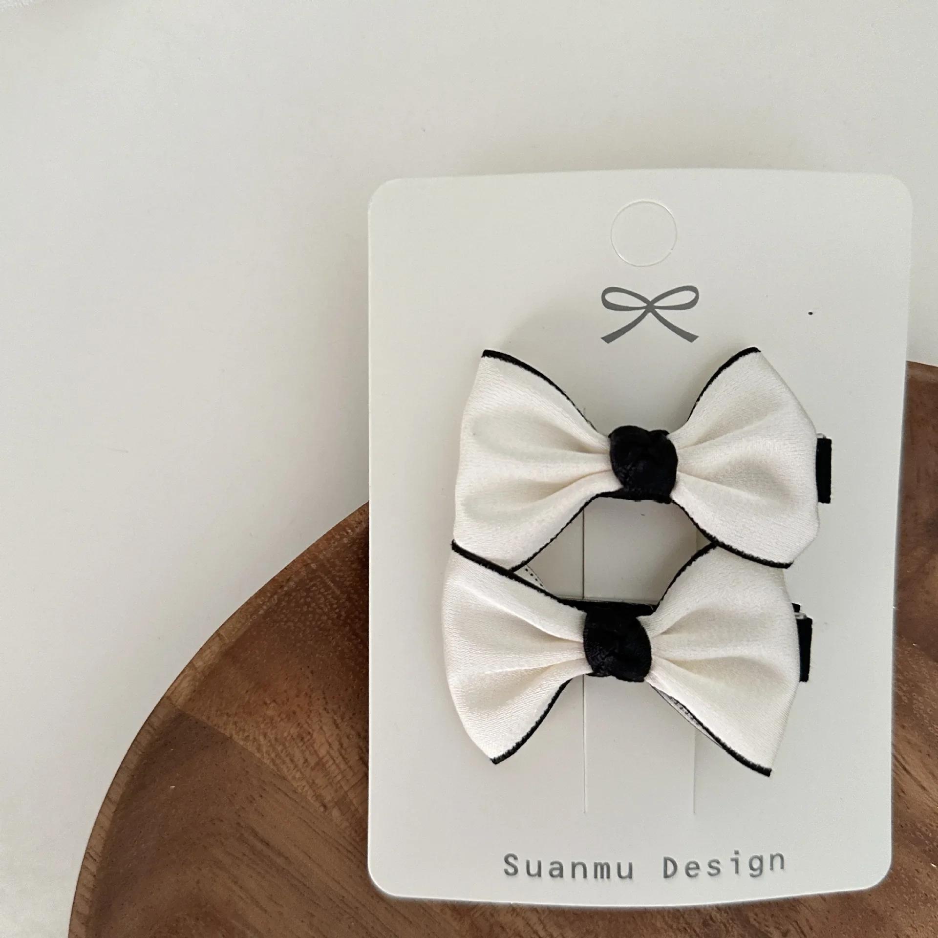 

2 шт./комплект, детская корейская мода, принцесса, бант, заколка для волос, простые, белого и черного цвета, заколки для детей, милый головной убор с зажимом BB