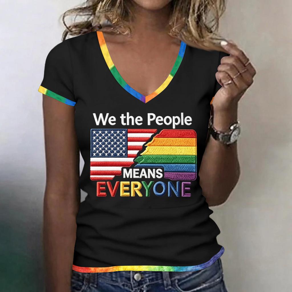 Women's Casual V Neck Short Sleeve T Shirt Patriotic Independence Day Printed Tee Top Lightweight Comfortable Fit