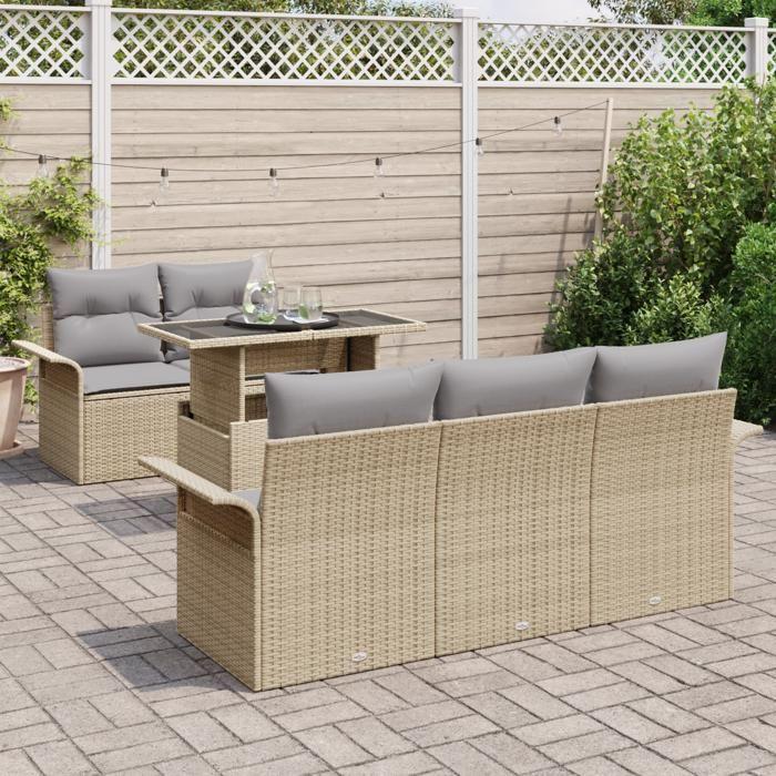 VidaXL Ensemble de canapés de jardin 6 pièces avec coussins beige en résine tressée 3348196