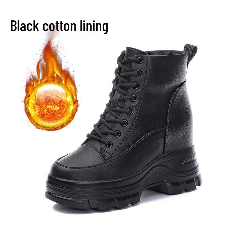 2025 Women's Platform Martin Boots, Genuine Leather with Height Boost, Plus Velvet, Ideal for Autumn/Winter.