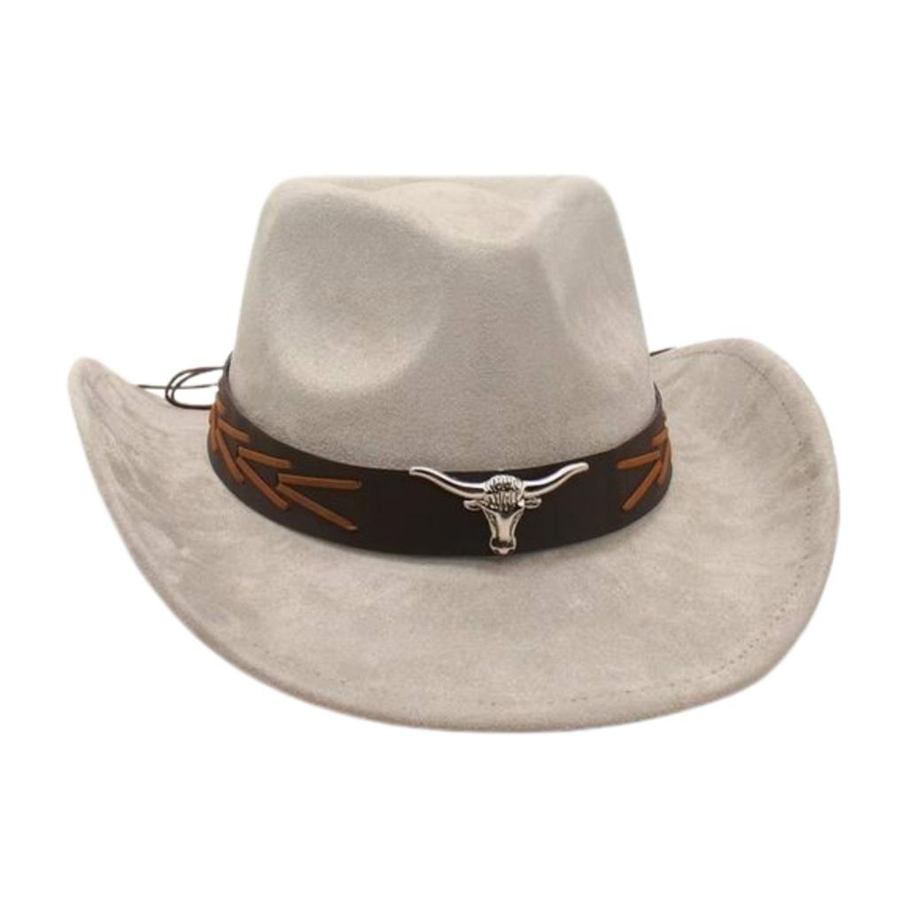Ethnic Style Brown Cow Head Suede Top Hat Western Cowboy Hat Stage Jazz Hat
