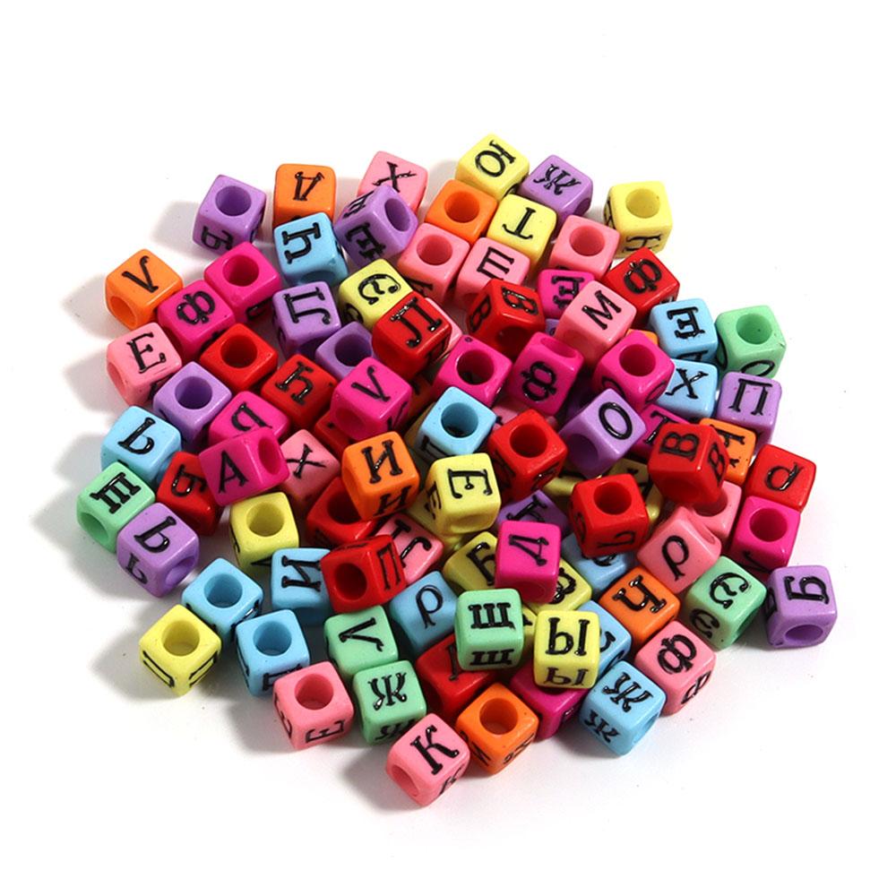 100pcs 6mm Acrylic Russian Letter Beads Square Alphabet Loose Spacer Beads For Jewelry Making DIY Necklace Bracelets Accessories
