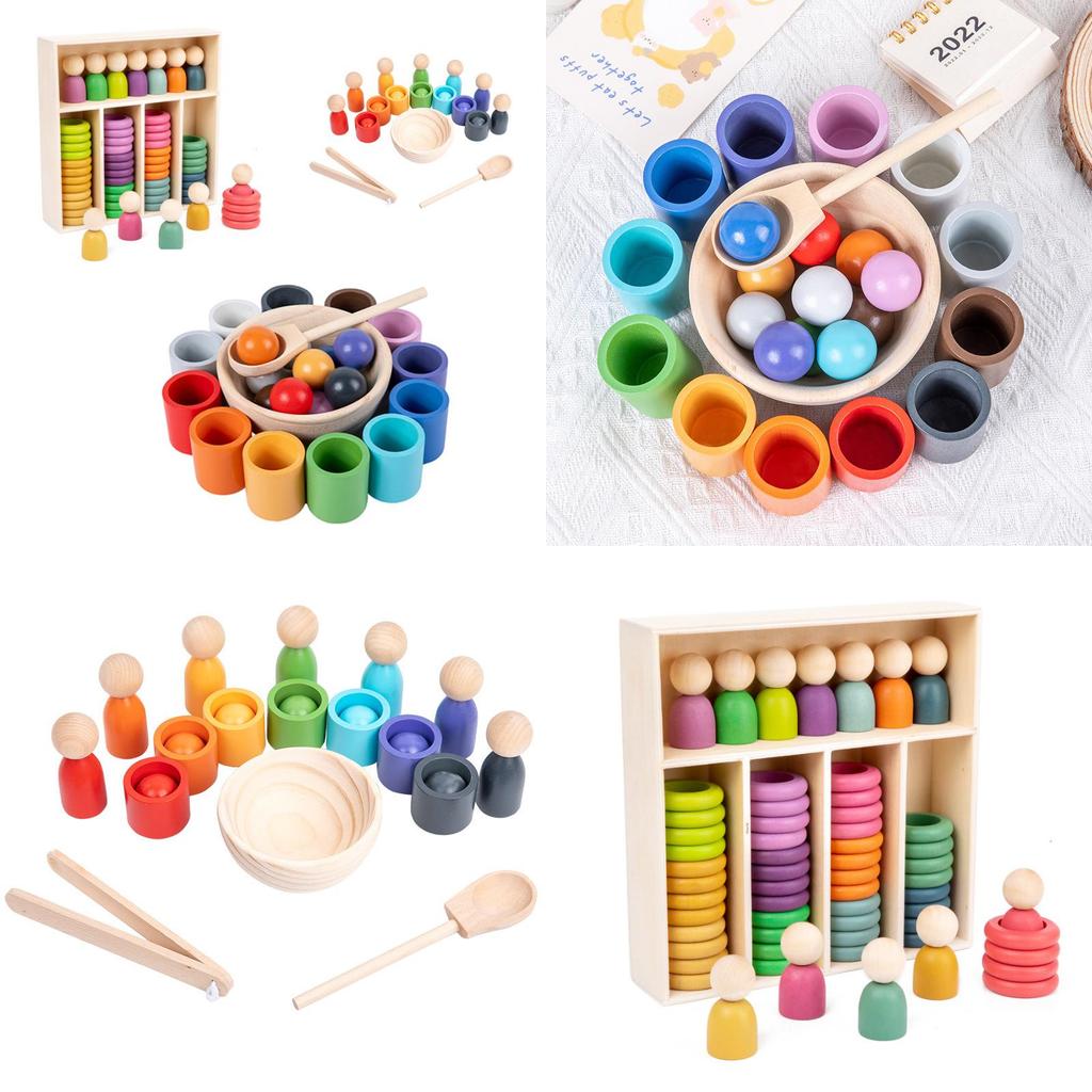 Holz Baby Farb-Zuordnungsspielzeug mit Sortierbecher für die Früherziehung Entwicklung
