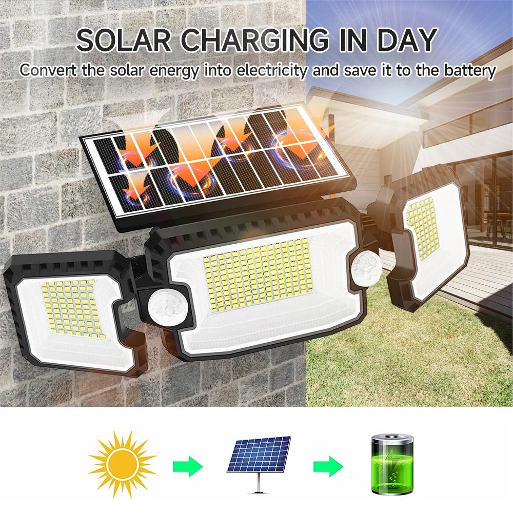 305 LED Solar Light Outdoor Dual Induction PIR Motion Sensor Waterproof Solar Power Wall Lamp Country House Courtyard Lights