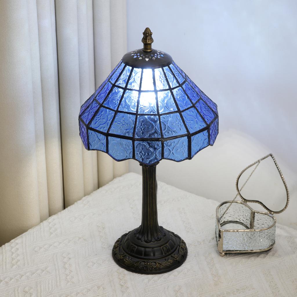 Modern Table Lamp Stained Glass Desk Lamp Deep Blue Bedside Reading Light Decor Bedroom Living Room Home Office