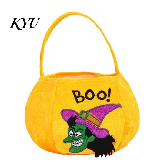 Reusable Trick or Treat Bag Halloween Pumpkin Candy Bag, Cartoon Velvet Plush Tote for Cute Holiday Gift Bags Kids, Handbag, Party Favor Decor