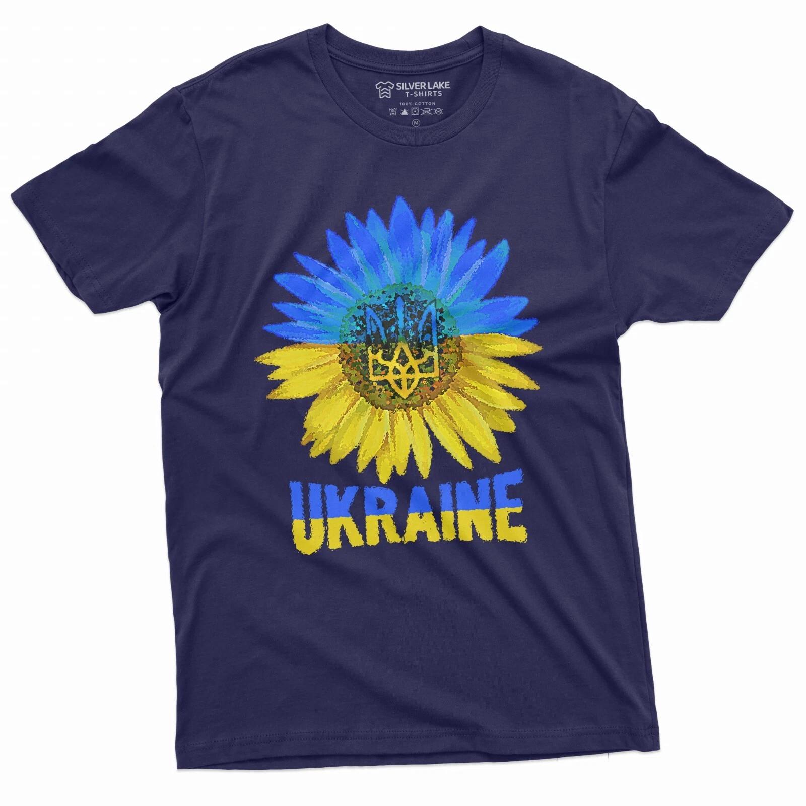 Men s Sunflower Ukraine Support T-shirt Ukraine Logo Trident Blue and Yellow Tee S