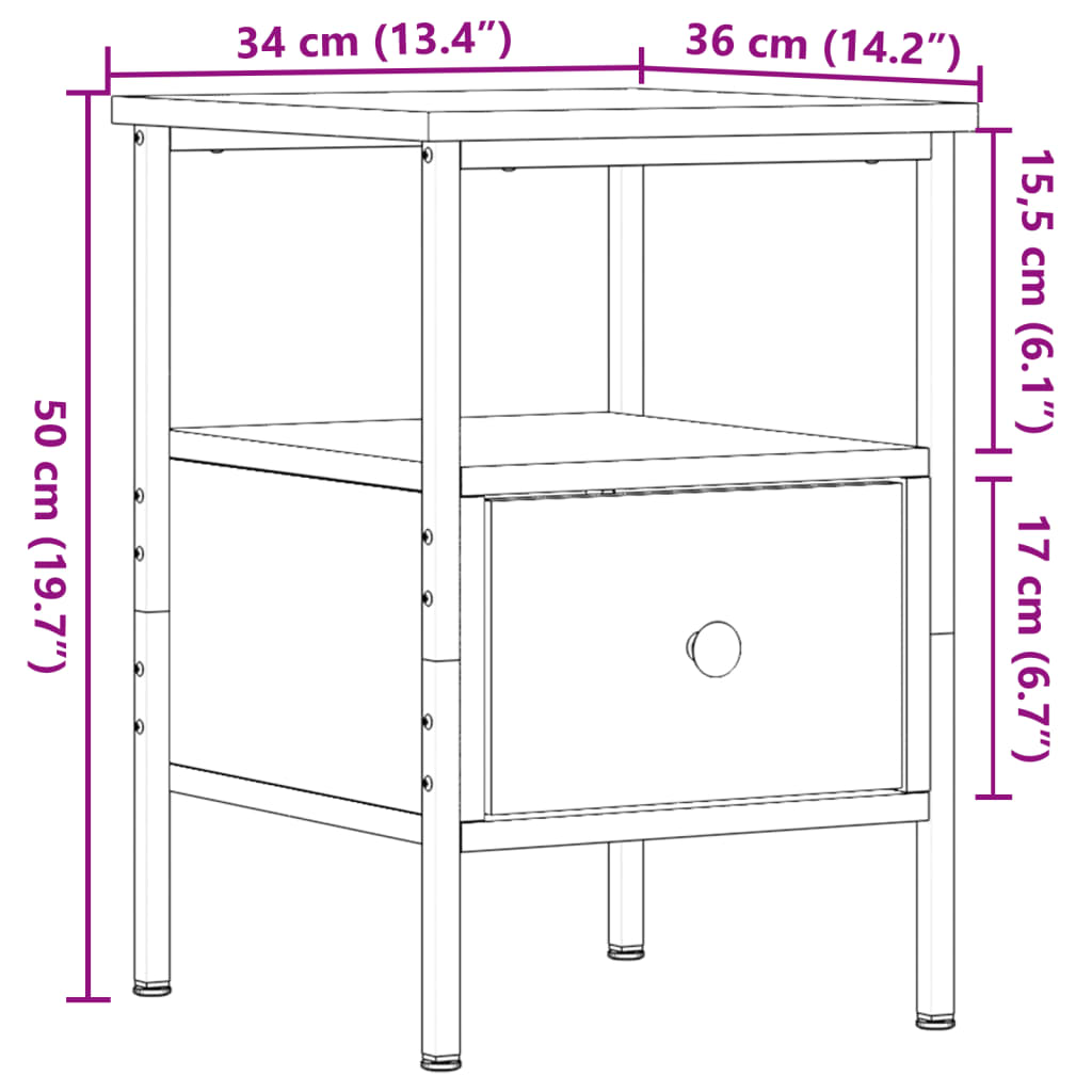 Nightstand with Rustic Wood Look 34 X 36 X 50 Cm Engineered Wood