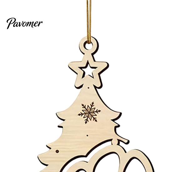 Rustic Christmas Decor for Home Wood Tree Pendant with Paw Print, Hollow Engraved Hanging Creative Wooden Pet Pendants Ornament, Style Craft