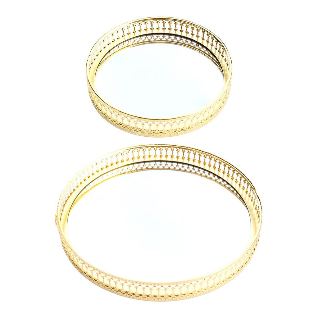 Gold Metal Mirror Base Tray Perfume Jewelry Makeup Decorative Vanity Tray