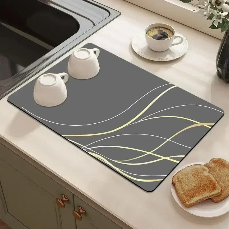 Solid Color Simple Placemat Kitchen Diatomite Dish Drainer Super Absorbent Coffee Rug Drain Pad Non-slip Bath Drying Dishes Mat