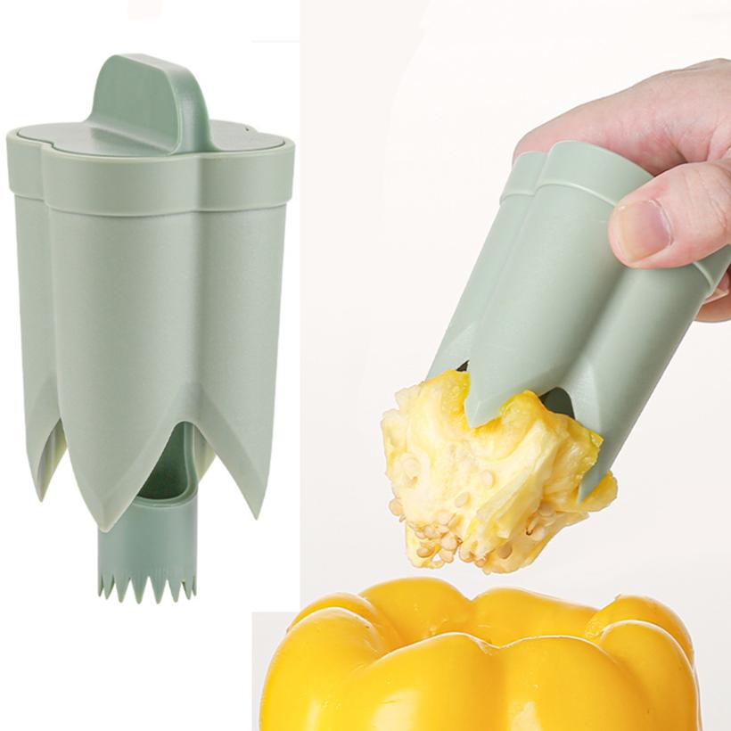 Fruit Pepper Corer Color Pepper Corer Seed Removing Tool 2-in-1 Portable Kitchen Utensil Reusable Fruit Vegetable Coring Tool