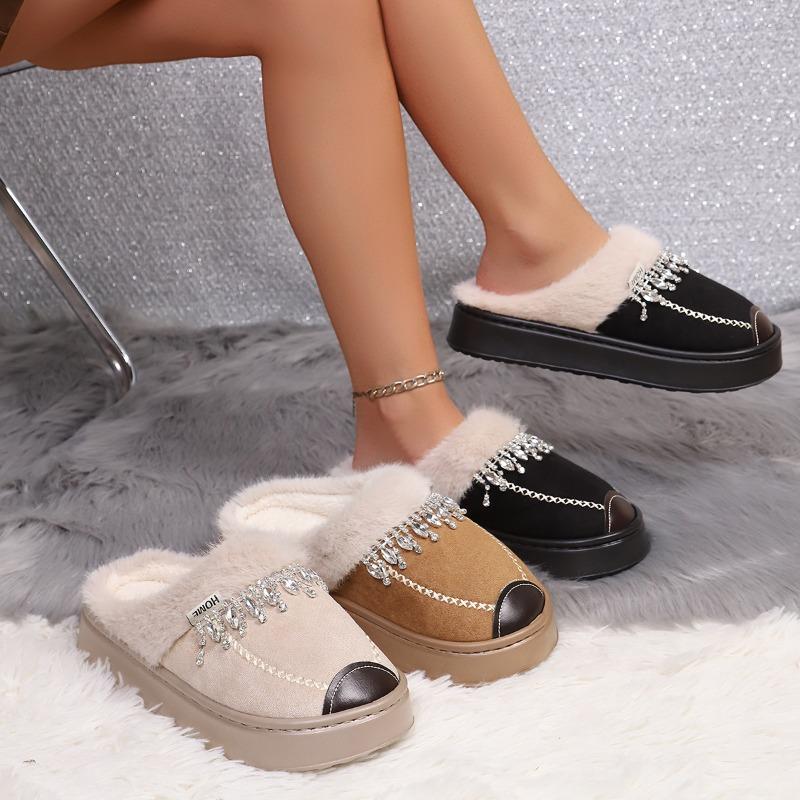Fashion Cotton Drag Outside Wear Winter Warm Slippers Women Soft Sole Non-slip Home Cotton Shoes