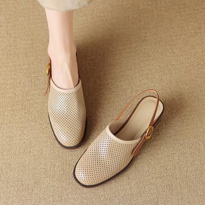 Fashion 2024 Summer Sandals Women Genuine Leather Shoes Round Toe Med Heels Gladiator Shoes Sandals for Women Handmade Women Sandals