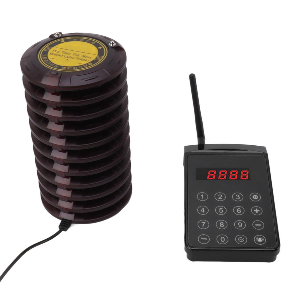 Restaurant Pager System 10 Coaster Pagers with Keypad Transmitter for Restaurant Food Truck Coffee
