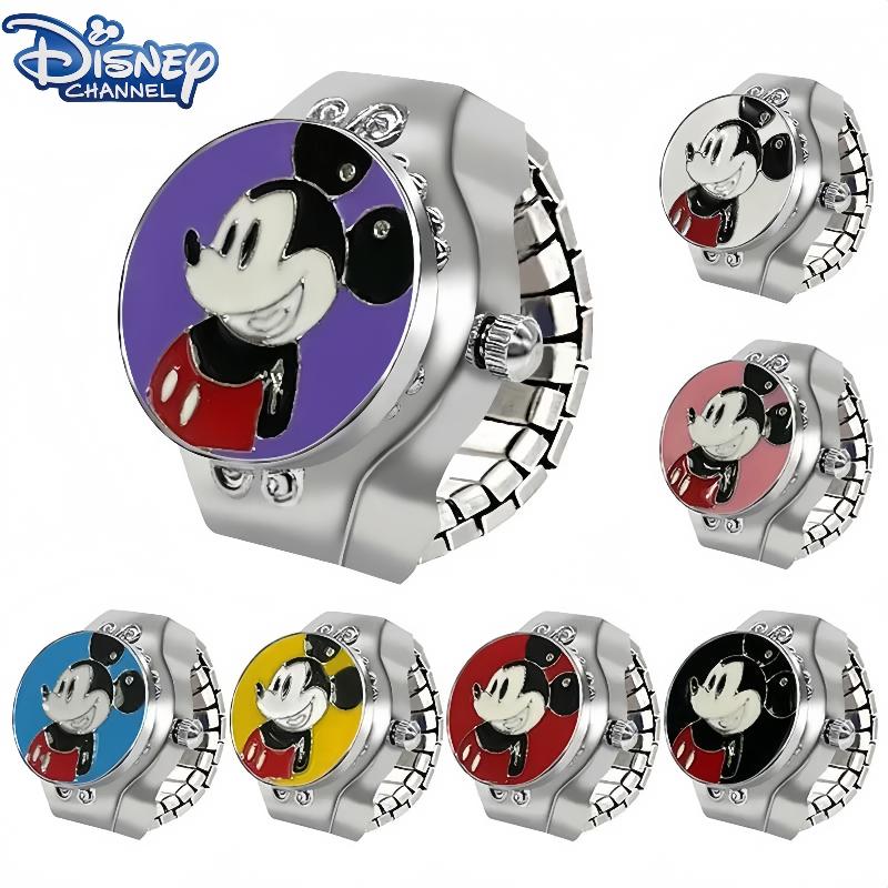 Disney Mickey Flip Cover LookTime Mini Ring Watch Cute Cartoon Simple Couple Creative Keeping Ring