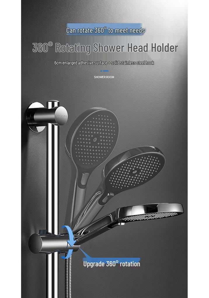Adjustable Stainless Steel No-Drill Shower Arm and Head Holder