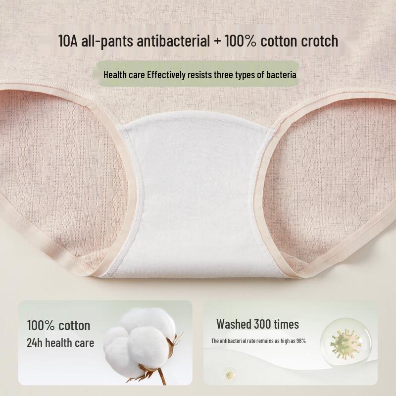 MaoRen Women's Antibacterial Baby Cotton Mid-Waist Briefs (4-Pack)