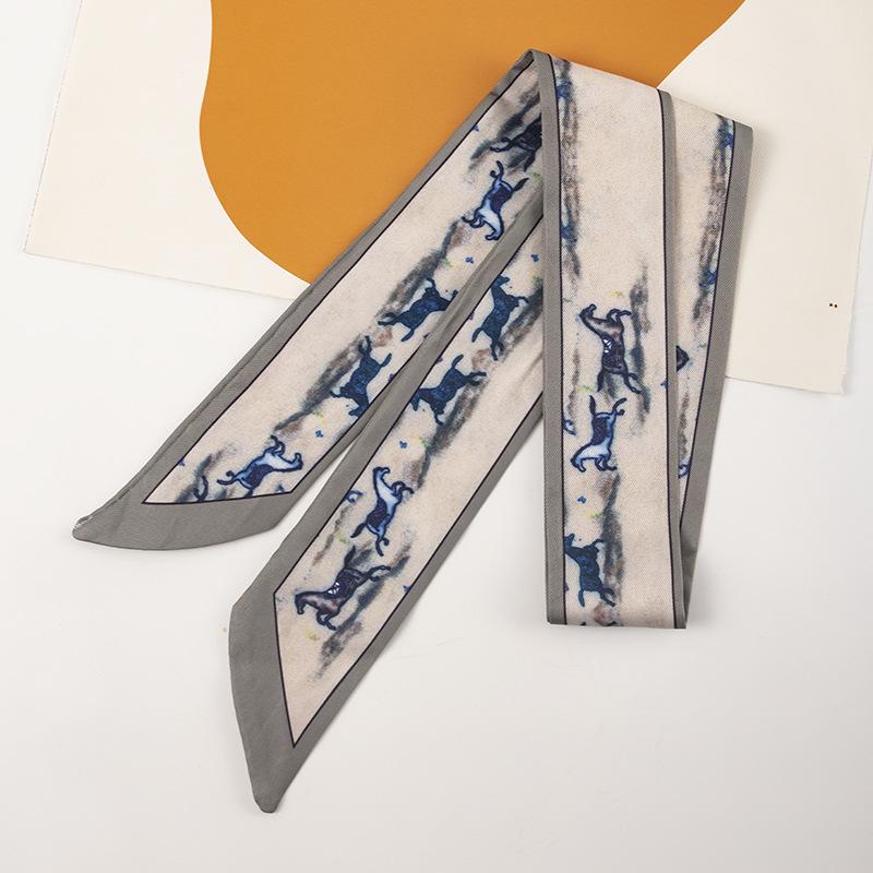 

Khaki Silk Twill Neckerchief: Double-Sided Narrow Ribbon Scarf for Women, Perfect for Spring and Summer. 90 cm