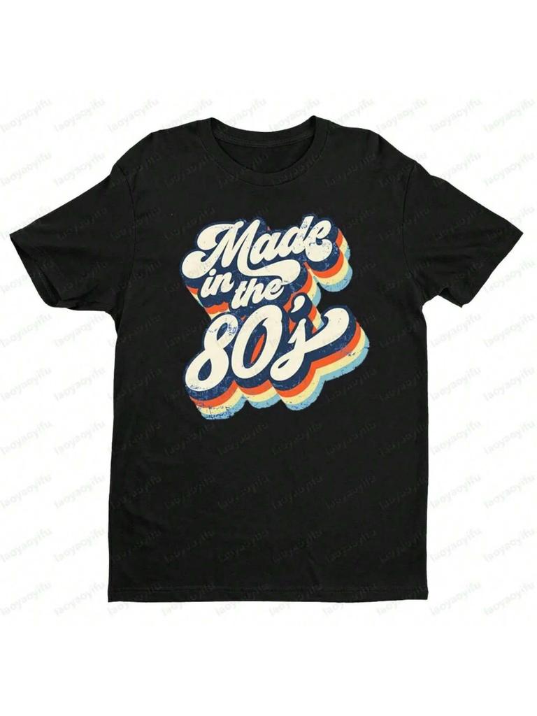 80er Jahre Retro Stil Muster Drucke T-Shirt Damen Rundhalsausschnitt Baumwolle Kurzarm Modisch Lässig Sommer Disco Party Unisex T-Shirts