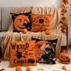 Halloween Throw Pillow Covers - Vintage Witch, Cat, Moon & Sayings - 18X18 Inch Decorative Zippered Cushion Cases