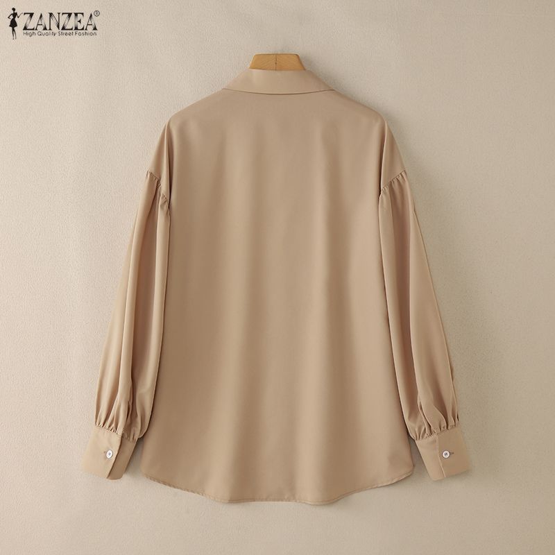 ZANZEA Lässige Bluse mit Umlegekragen und einfarbigen Langarmshirts für Damen